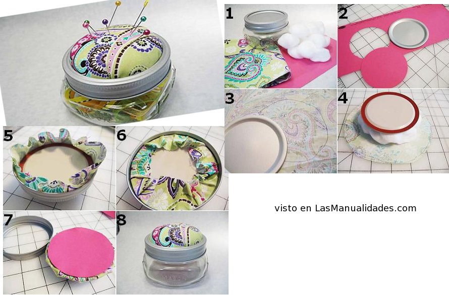 Alfiletero con un bote de cristal Alfiletero con un bote de cristal